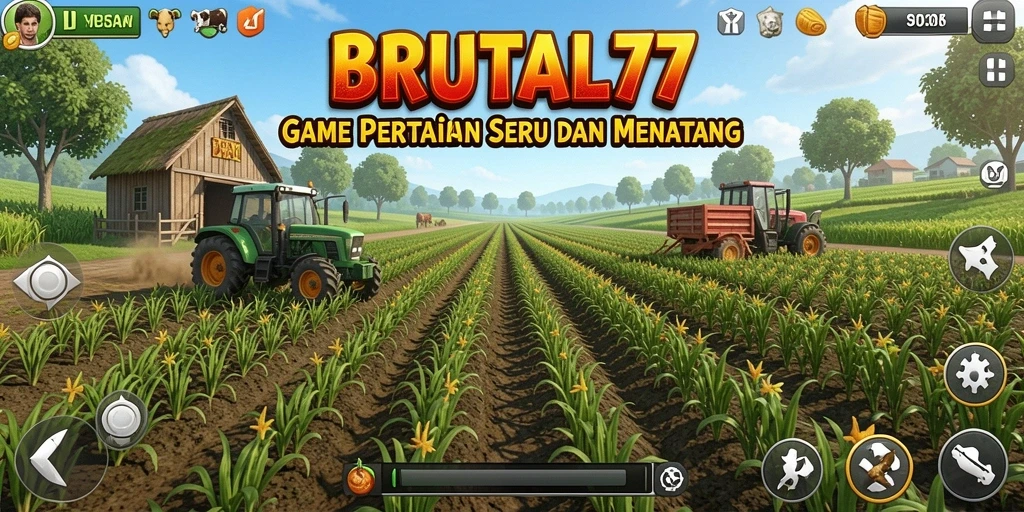 Tampilan gameplay <strong>BRUTAL77</strong> yang menampilkan aktivitas pertanian yang seru.
