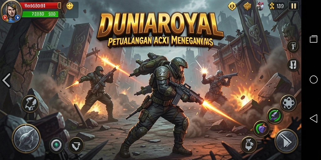 Tampilan gameplay aksi DUNIAROYAL yang menegangkan.