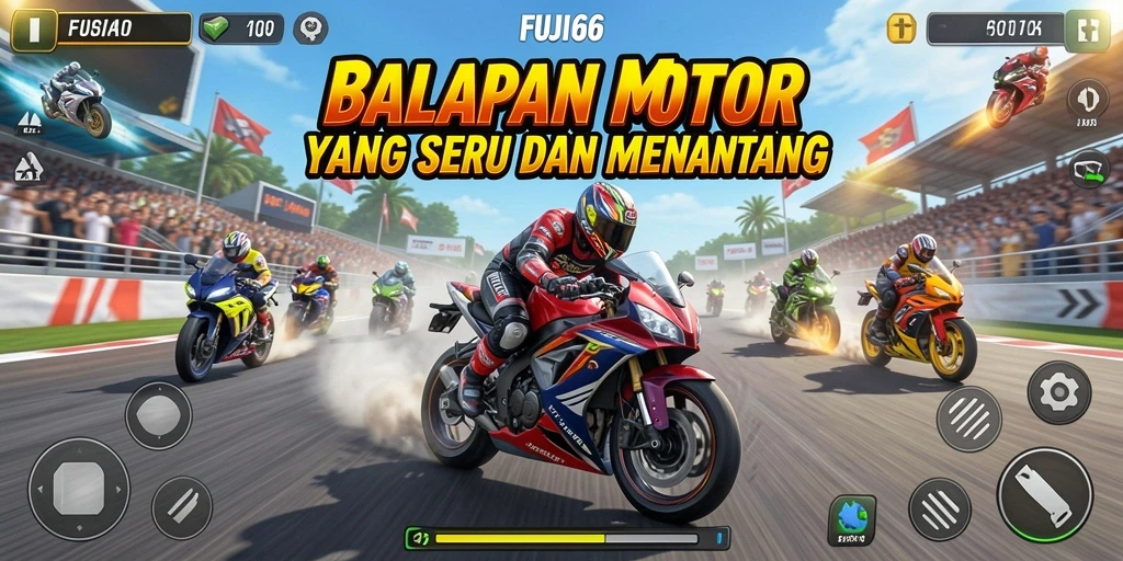 Gameplay seru FUJI66 dengan aksi balapan motor yang mendebarkan.