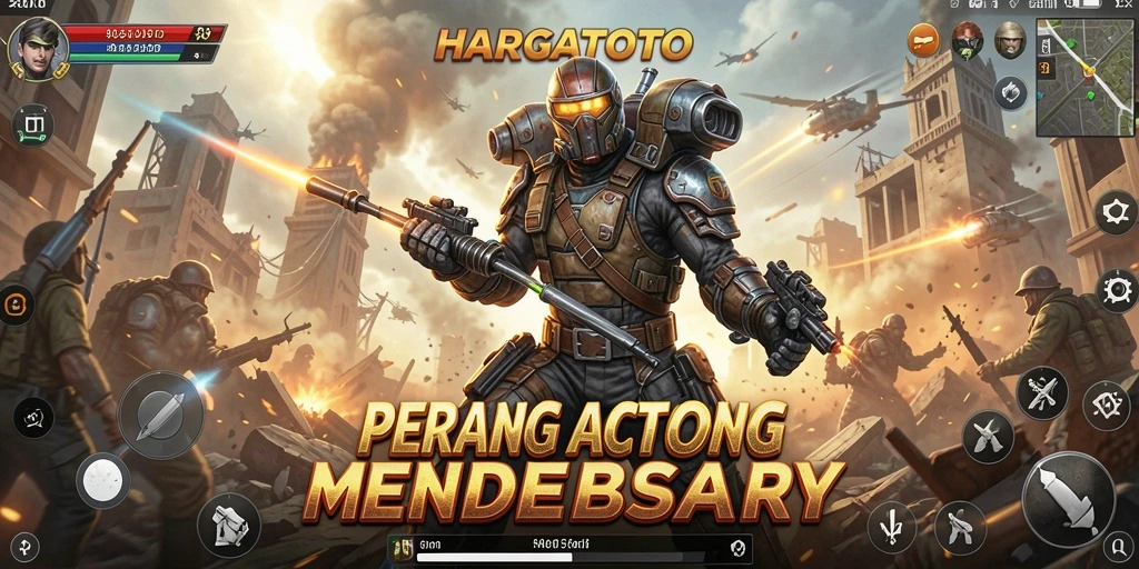 Tampilan aksi mendebarkan dalam HARGATOTO saat melawan musuh.