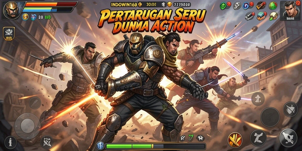 Tampilan gameplay seru dari INDOWIN168 saat bertarung melawan musuh.