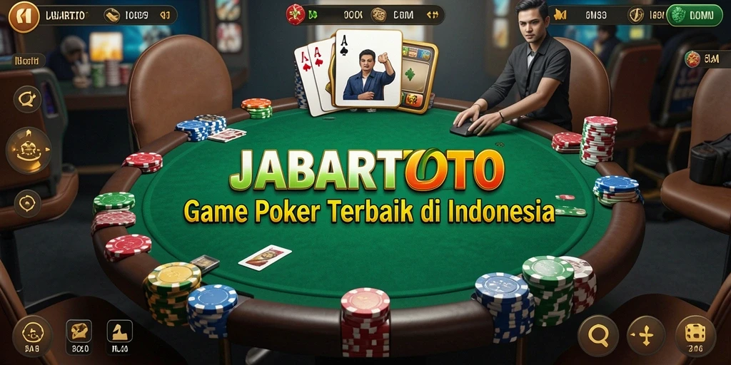 Screenshot utama JABARTOTO menampilkan aksi seru di meja poker.