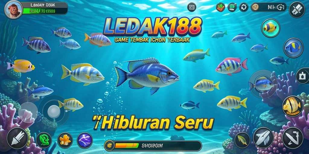 Tampilan gameplay seru dalam LEDAK188 saat menembak ikan.