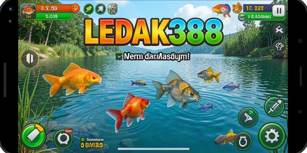 Tampilan menarik dalam gameplay LEDAK388 saat menangkap ikan yang menantang.