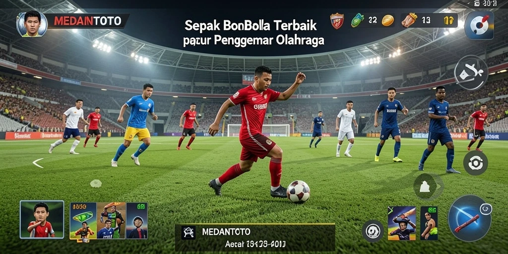 Screenshot permainan MEDANTOTO menunjukkan aksi intens di lapangan sepak bola.