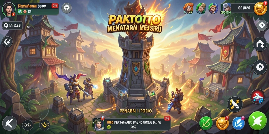 Screenshot PAKTOTO menampilkan gameplay Tower Defense yang intens.