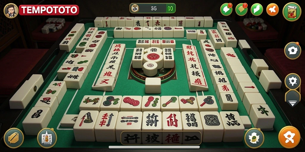 Tampilan permainan TEMPOTOTO dengan ubin Mahjong yang menarik.