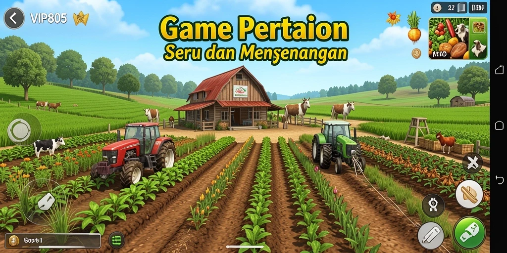 Tampilan gameplay menarik di game VIP805 dengan kegiatan bertani.